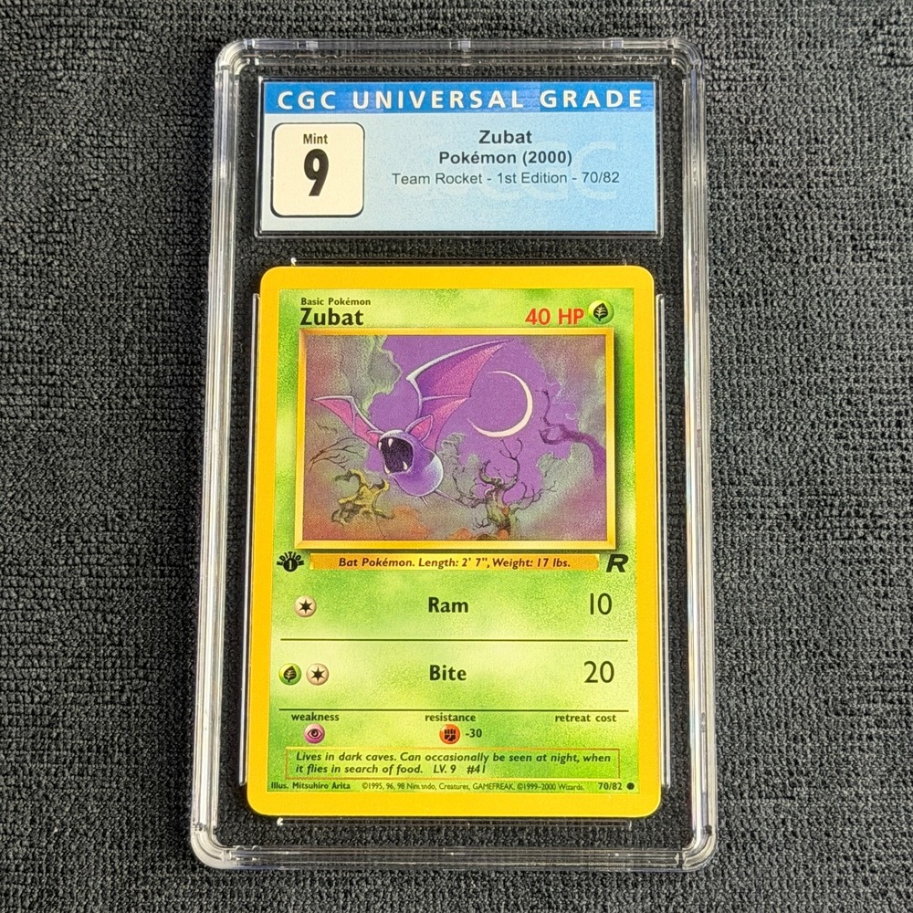 Pokemon Zubat 70/82 1st Edition CGC 9 Mint Blue Label TCG 2000 Team Rocket WotC